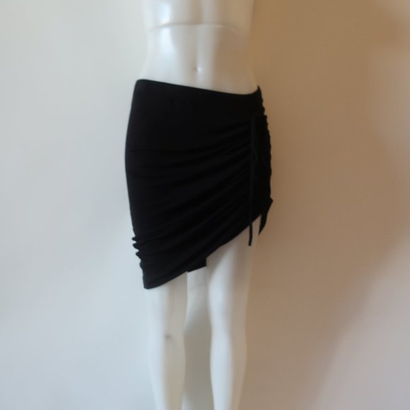 WOMENS SPLENDID BLACK MINI SKIRT RUCHED SIDE TIE SKIRT L * COLOR: BLACK SIZE: LA - Picture 2 of 10